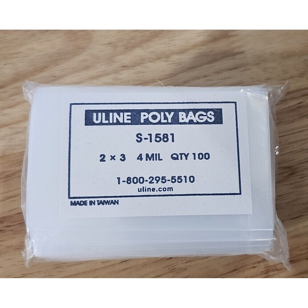 100 Uline S-1581 4 Mil 2"x3" Clear Poly Bags Sleeves NEW